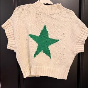 Cream Knit Sweater with Green Star